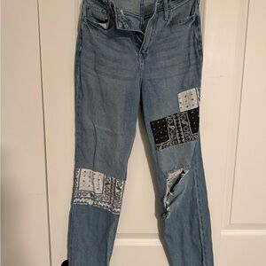 Hollister Blue Boyfriend Jeans with Distressed Patchwork